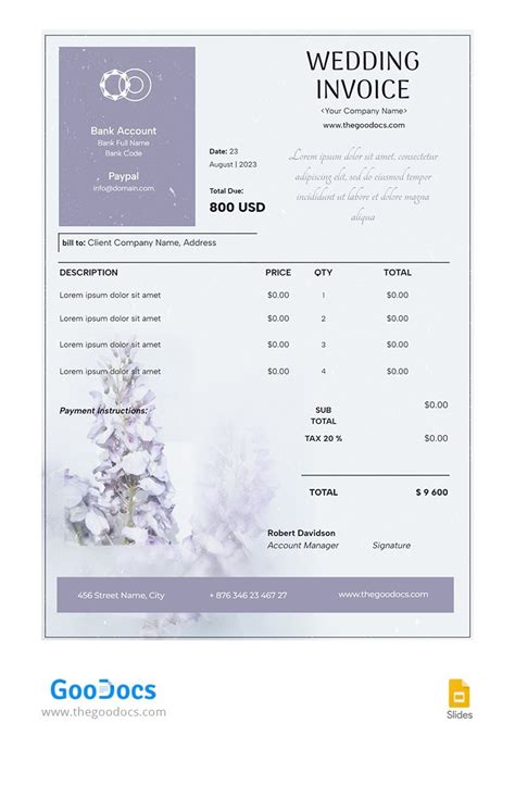 Wedding flower invoice template creation