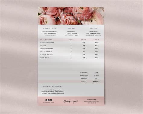 Wedding flower invoice template design