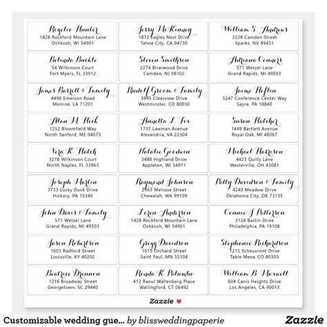 Wedding Guest Address Labels Template