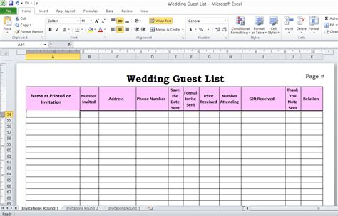 Wedding Guest List Template in Excel Example