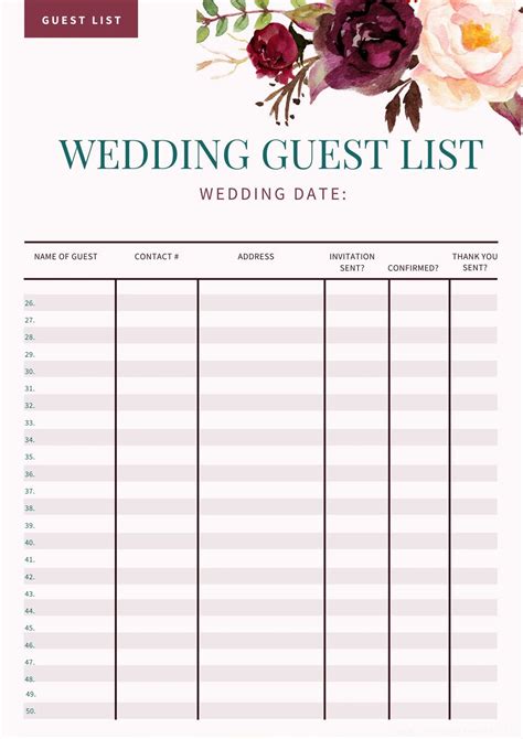 Wedding Guest List Template Gallery 4