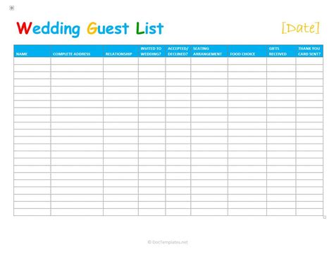 Wedding Guest List Templates in Excel