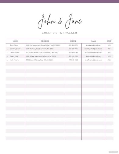 Wedding Guest Tracking Template 10