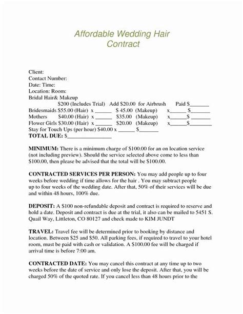 Wedding Hair Stylist Contract Cancellation Policy