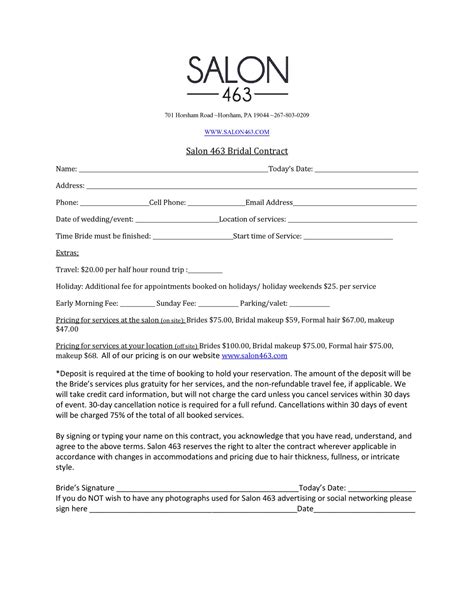 Wedding Hair Stylist Contract Template