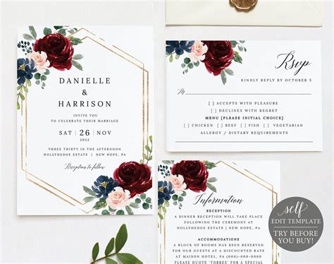 Wedding Invitation Set Templates and Designs