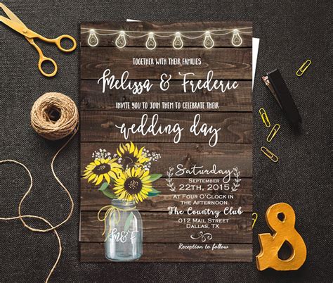 Wedding invitation sunflower design