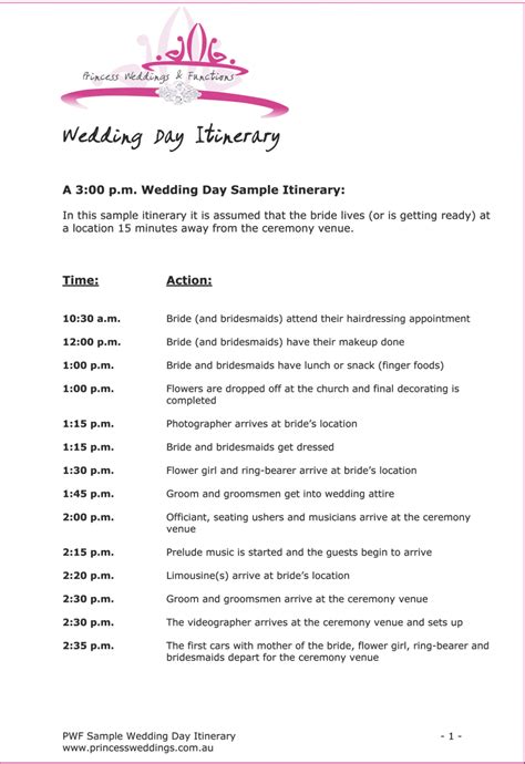 wedding itinerary review