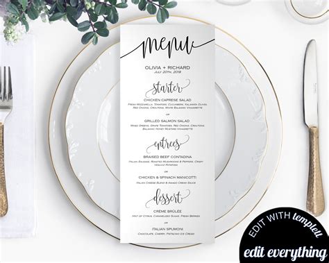 Wedding Menu Card Template