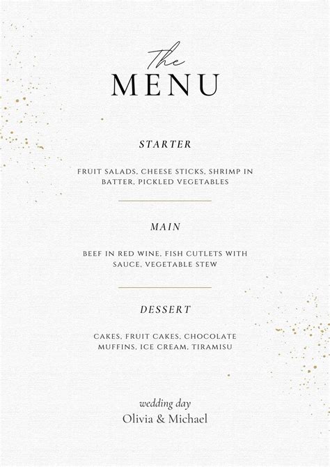 Summer Wedding Menu Template