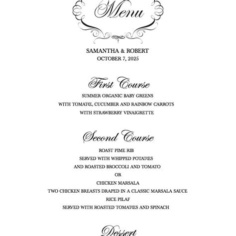 Winter Wedding Menu Template