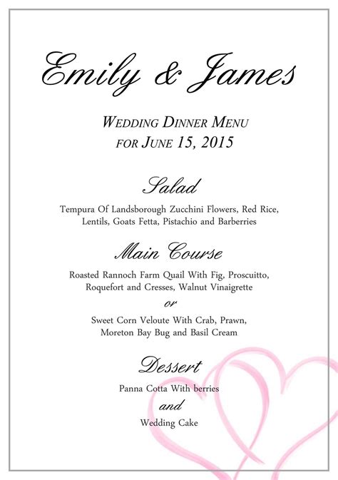 Download free wedding menu templates for Word