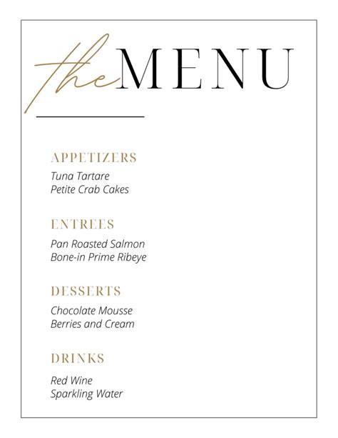 Wedding menu template examples