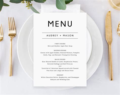 Wedding Menu Template with Floral Design