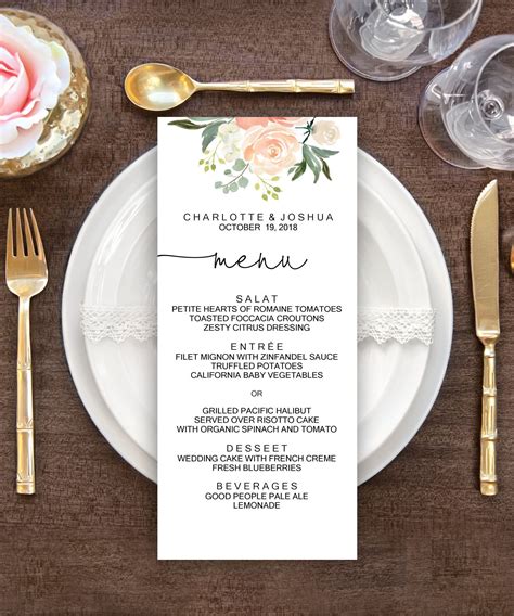 Wedding menu template ideas