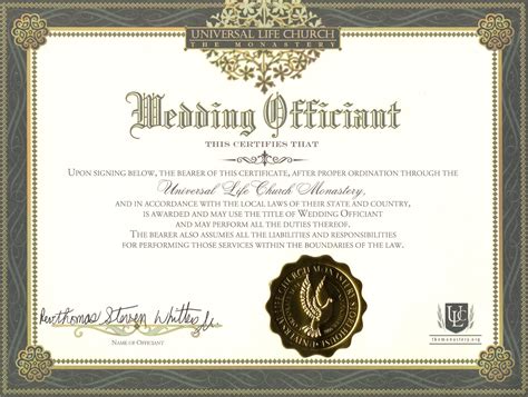 Wedding Officiant Certificate