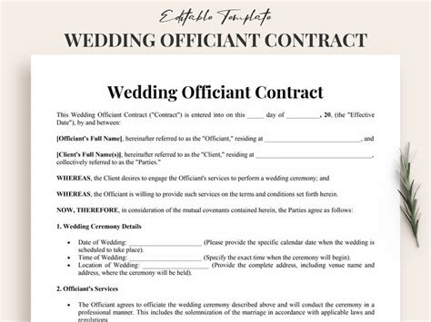 Wedding Officiant Contract Template Example