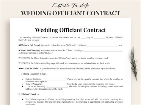 Wedding Officiant Contract Template Sample