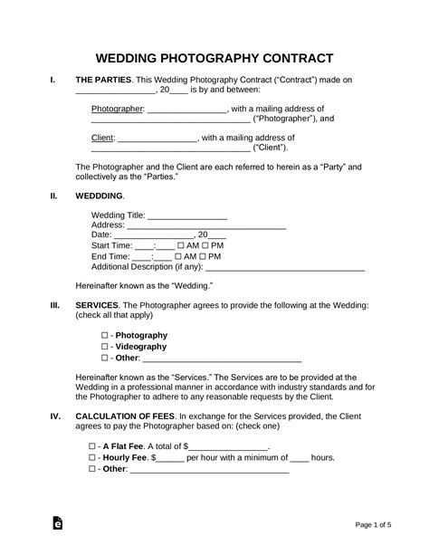 Wedding Photography Contract Template