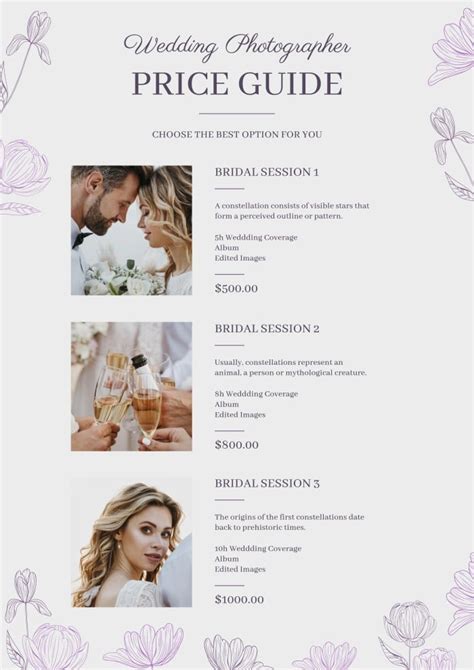 Wedding photography price list template example