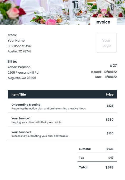 Wedding Planner Invoice Template Design