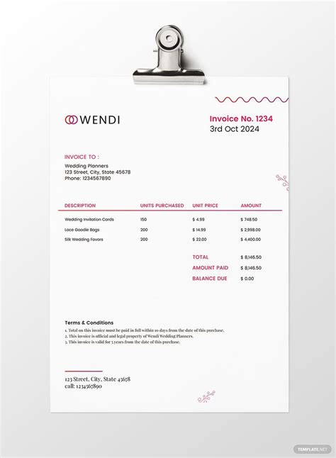 Wedding Planner Invoice Template Sample