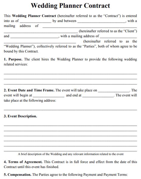 Basic Wedding Planning Contract Template