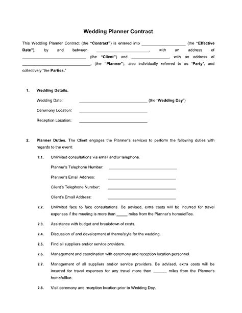 Wedding Planning Service Agreement Template