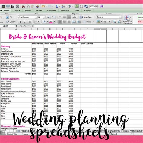 Wedding Planning Spreadsheet