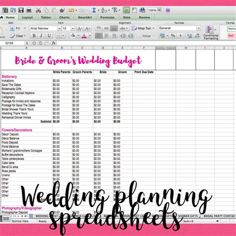 Wedding Planning Spreadsheets