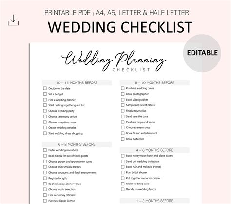 Wedding planning task list template