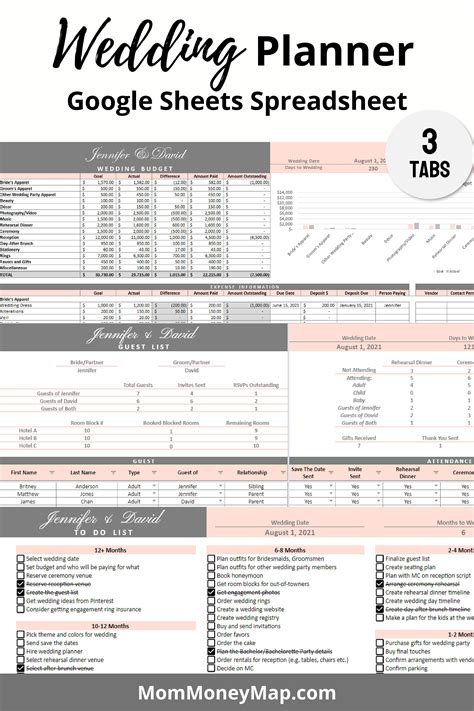 Create a wedding planning template in Google Sheets