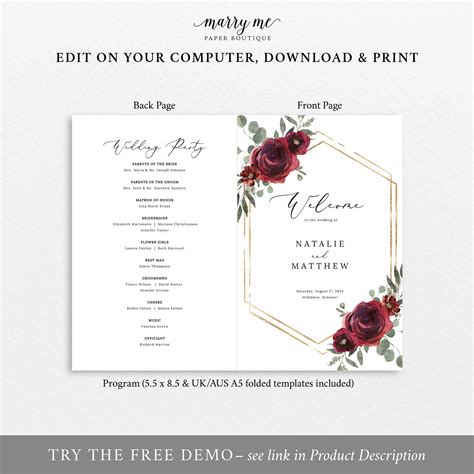 Wedding Program Layout