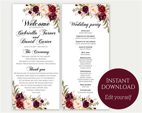 Wedding Program Template PDF