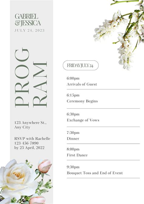 Wedding Reception Program Template Design