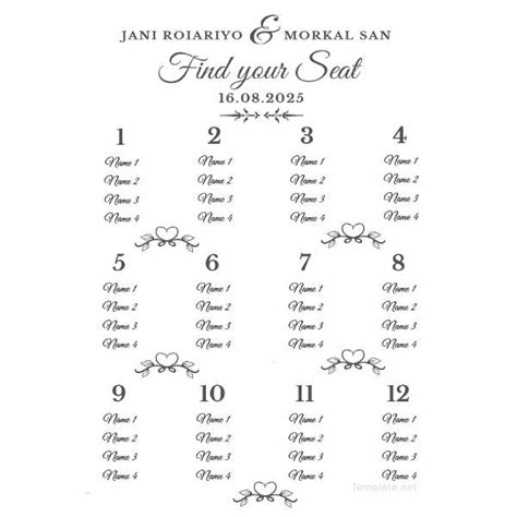 Wedding Reception Seating Chart with Table Assignments