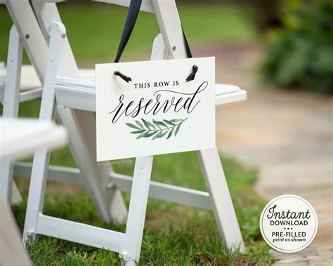 Wedding Reserved Seat Signs