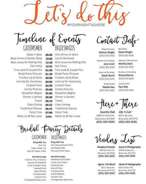 Wedding Schedule Template Examples