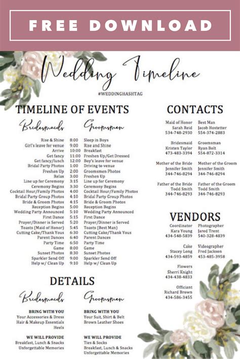 Wedding Schedule Template Word