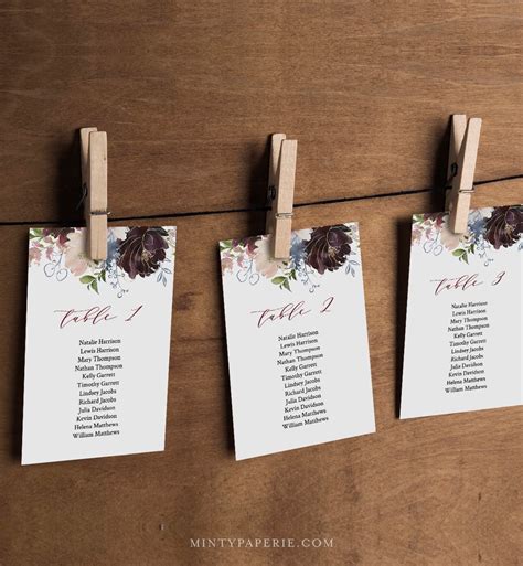 Wedding Seating Cards with Floral Pattern