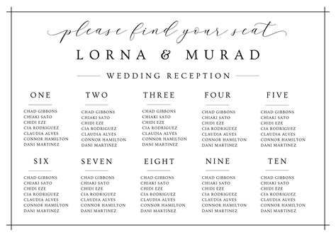 Wedding seating chart template