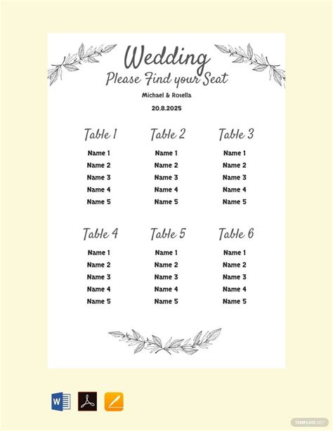 Wedding Seating Chart Template Word