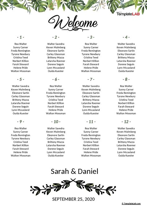 Wedding Seating Chart Template Word