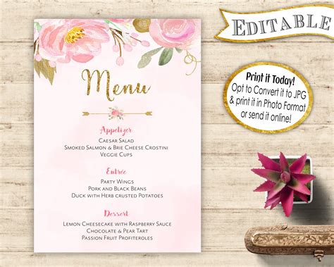 Wedding Shower Menu Template