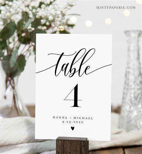 Wedding Table Number Templates Personalized Design