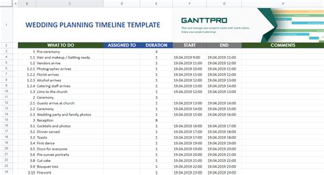 Wedding timeline template Excel