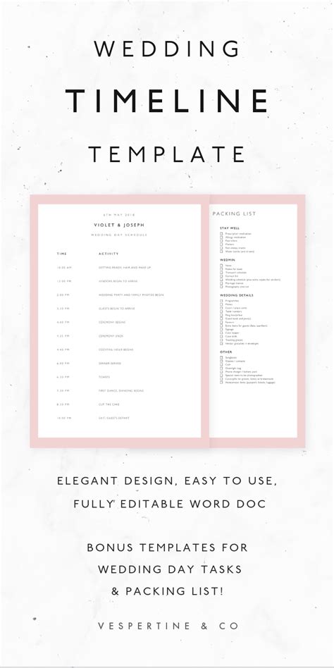 Wedding timeline template printable