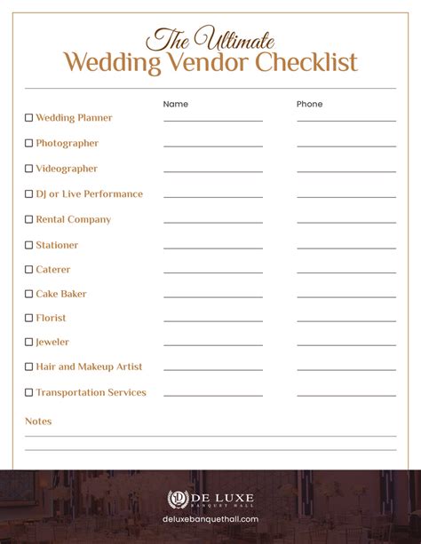 Wedding Vendor List Template