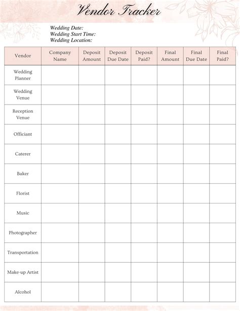 Wedding Vendor Tracker