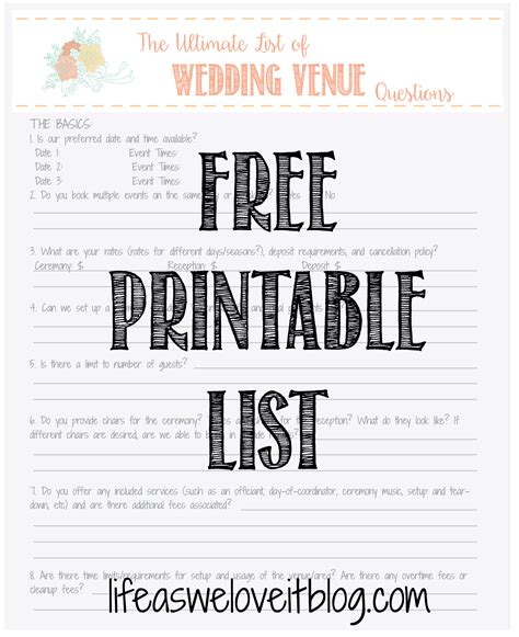 Wedding Venue Questions Checklist